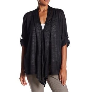 Semi-Sheer Flowy Black Waterfall Cardigan